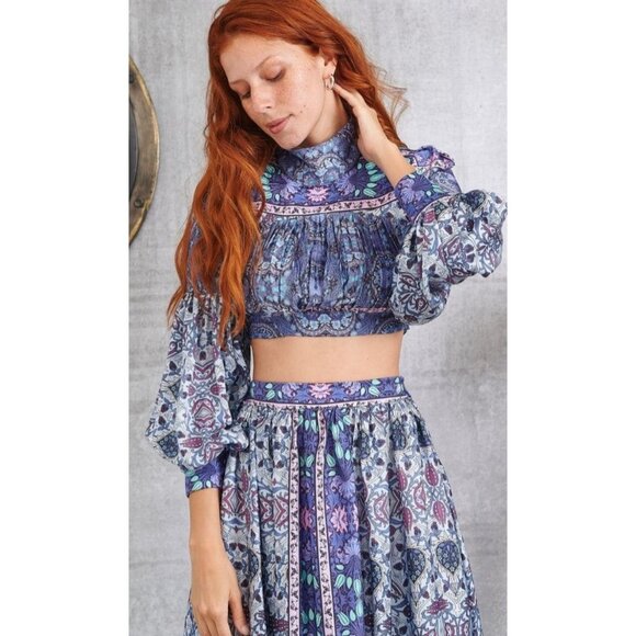 Lace the Label Purple Garden Top & Maxi Skirt set satin Luxury Resort Paisley XS - Picture 2 of 16